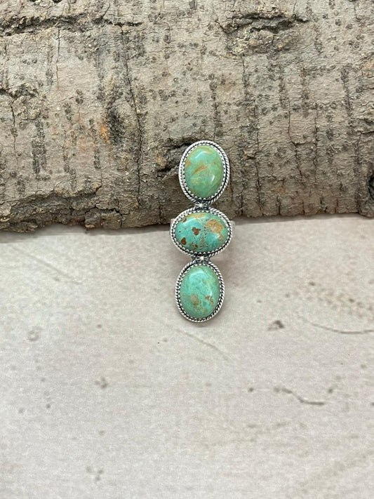 Handmade Sterling Silver Old Stock Royston Turquoise Adjustable Ring With Signed Nizhoni