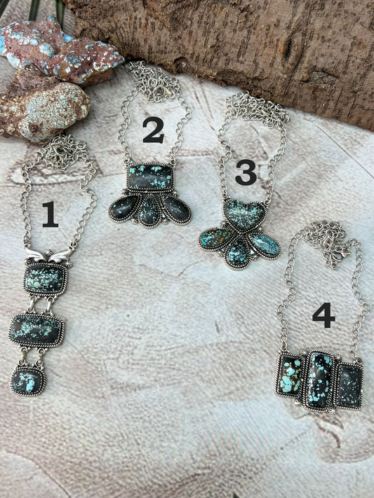 Handmade Sterling Silver Lander Turquoise Necklace with Signed Nizhoni