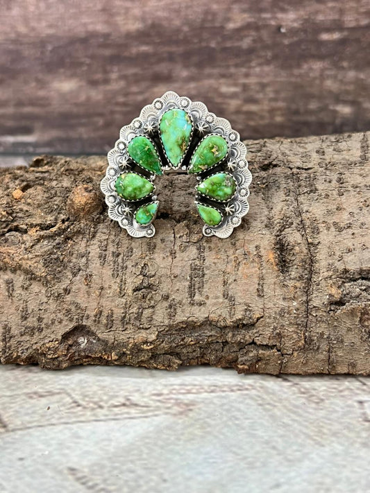 Handmade Sterling Silver Sonoran Mountain Turquoise Naja Adjustable Ring With Signed Nizhoni