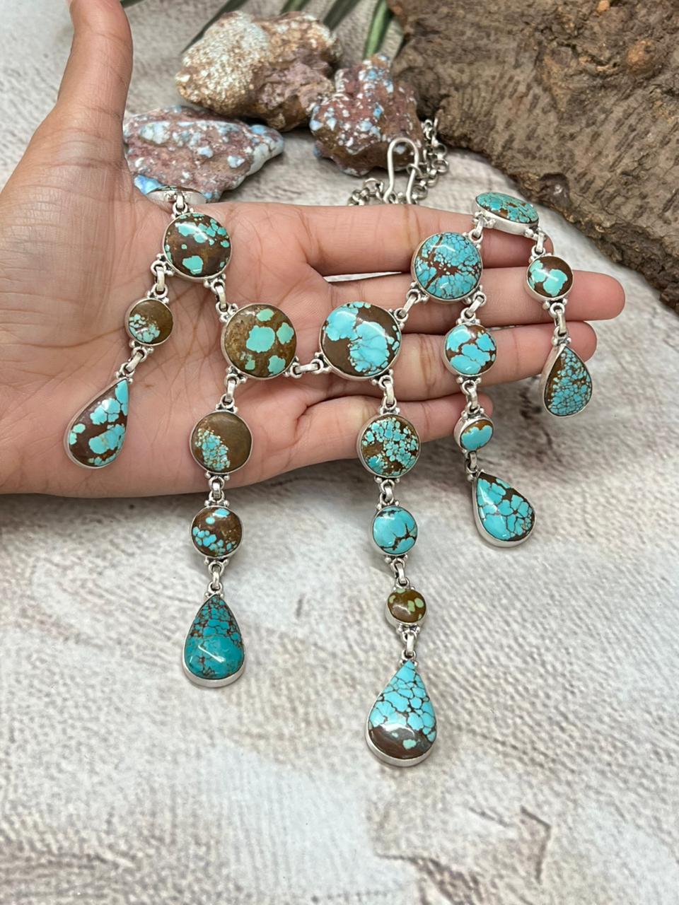 Handmade Sterling Silver Number 8 Turquoise Choker Necklace with Signed Nizhoni