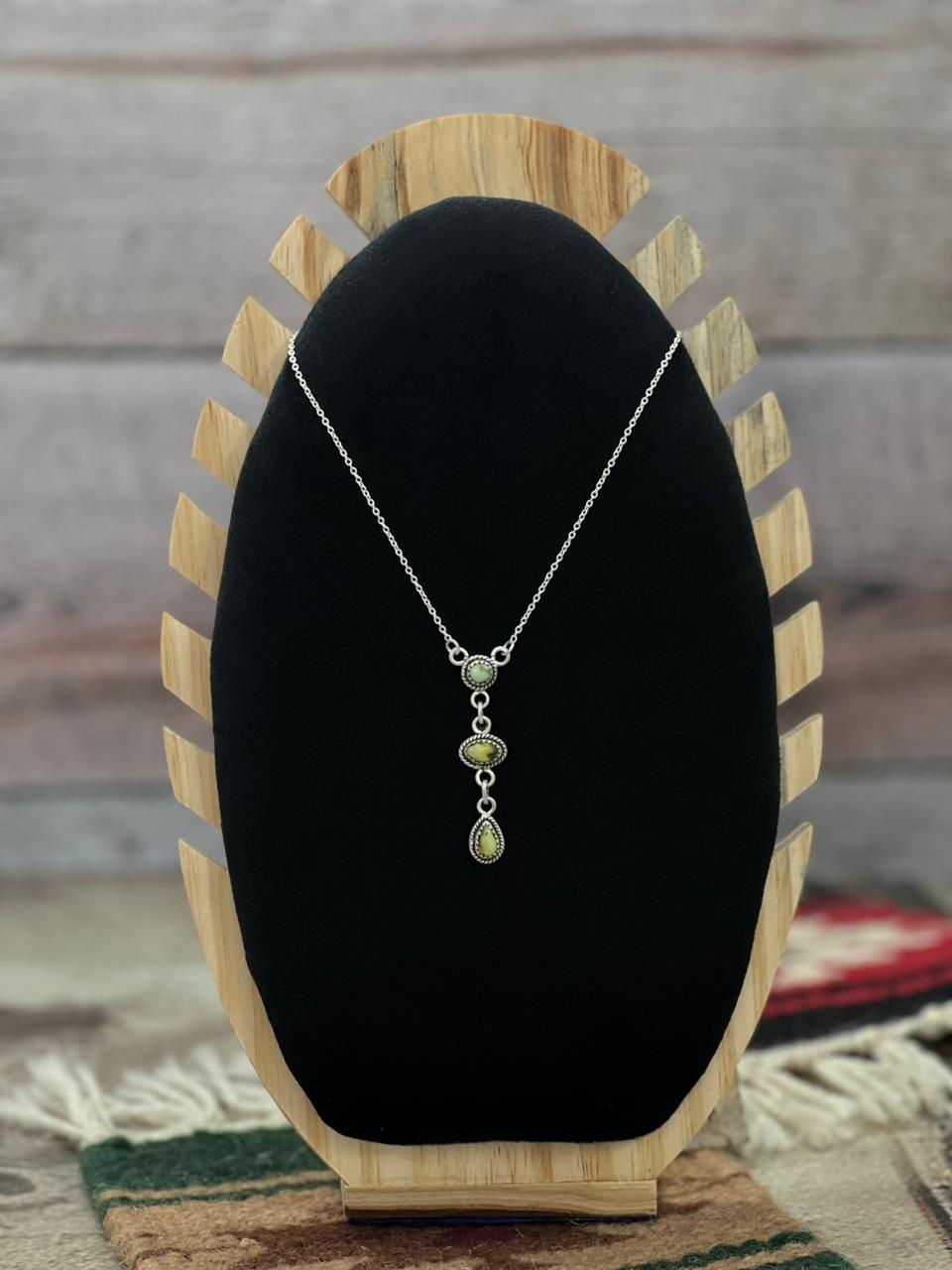 Handmade Sterling Silver Palomino Turquoise Drop Necklace "Signed Nizhoni"