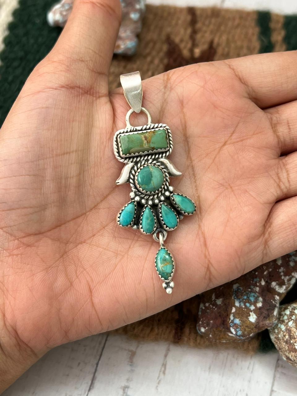 Handmade Sterling Silver Kingman Turquoise Pendant with Signed Nizhoni (10)