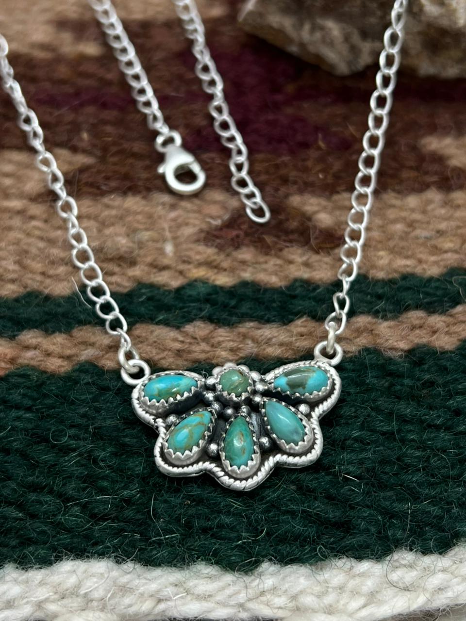 Handmade Sterling Silver Kingman Turquoise Necklace "Signed Nizhoni"