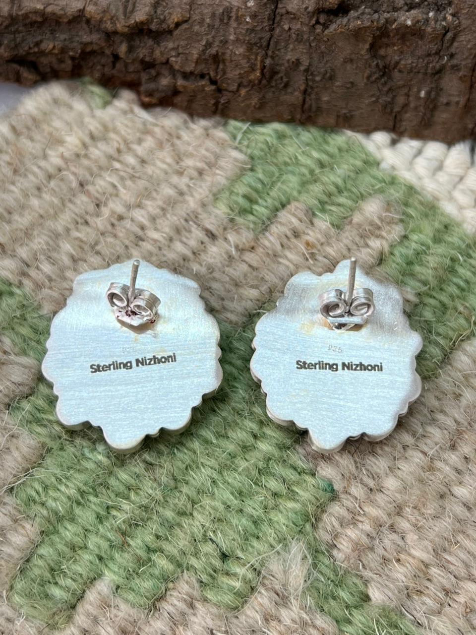 Handmade Sterling Silver Palomino with Golden Hills Turquoise Post Studs "Signed Nizhoni"