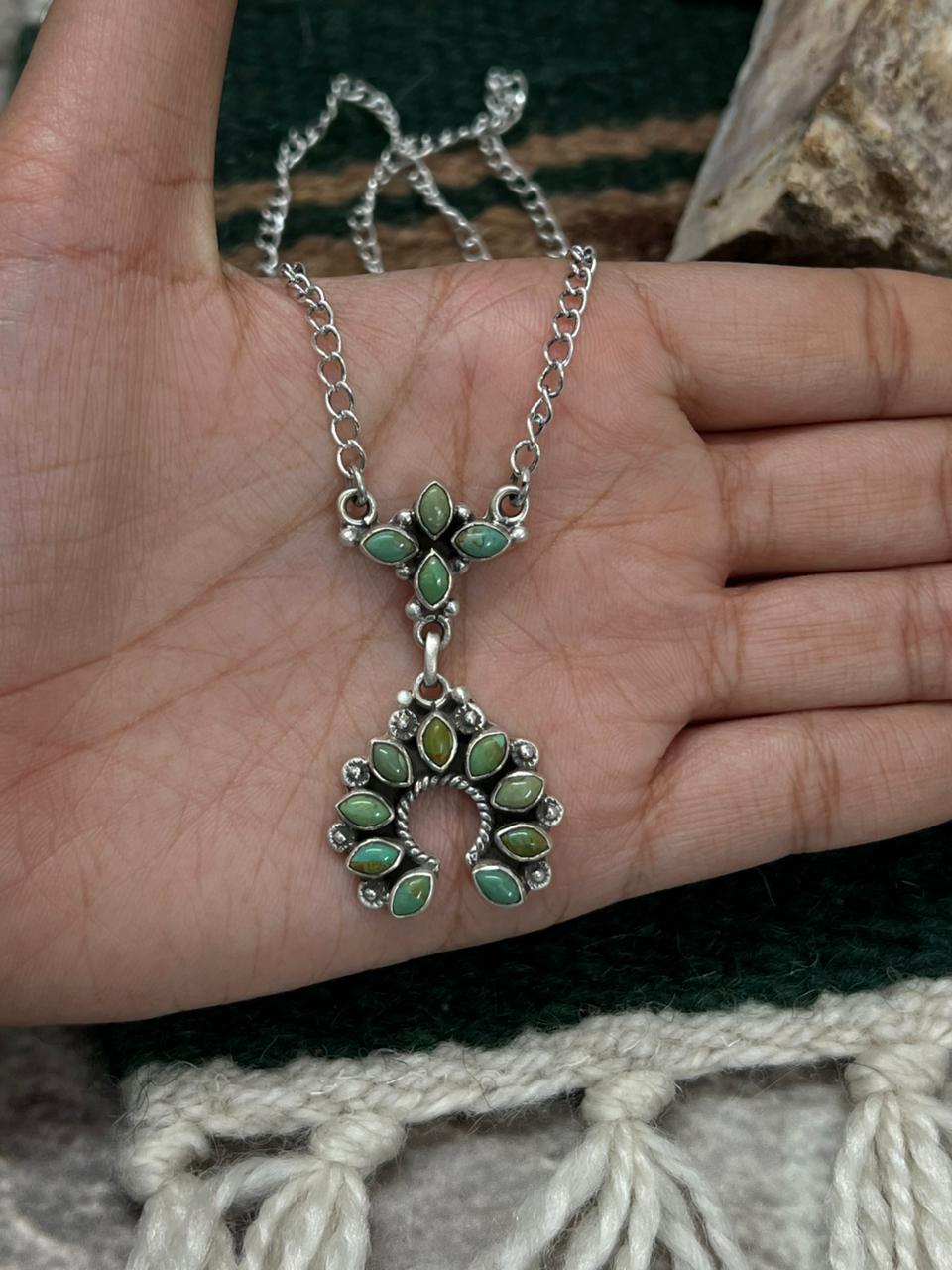 Handmade Sterling Silver Kingman Turquoise Naja Necklace "Signed Nizhoni"