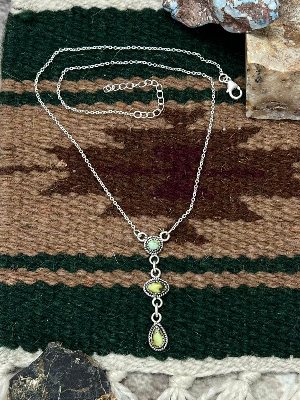 Handmade Sterling Silver Palomino Turquoise Drop Necklace "Signed Nizhoni"