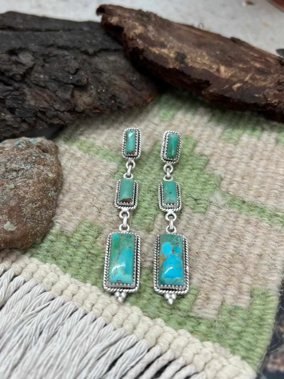 Handmade Sterling Silver Kingman Turquoise Post Earrings "Signed Nizhoni"