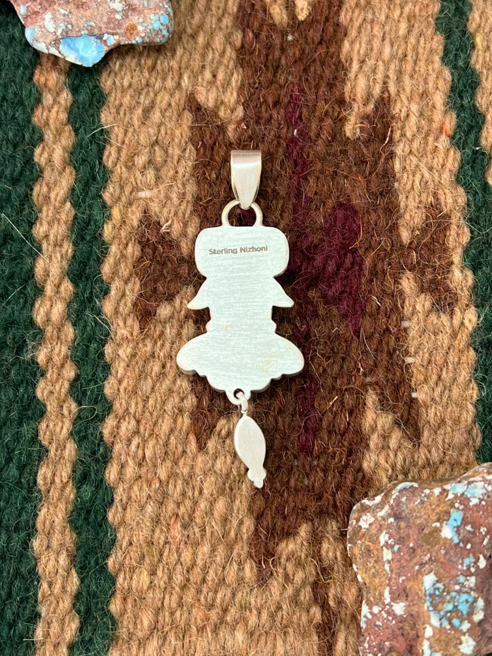Handmade Sterling Silver Kingman Turquoise Pendant with Signed Nizhoni (10)