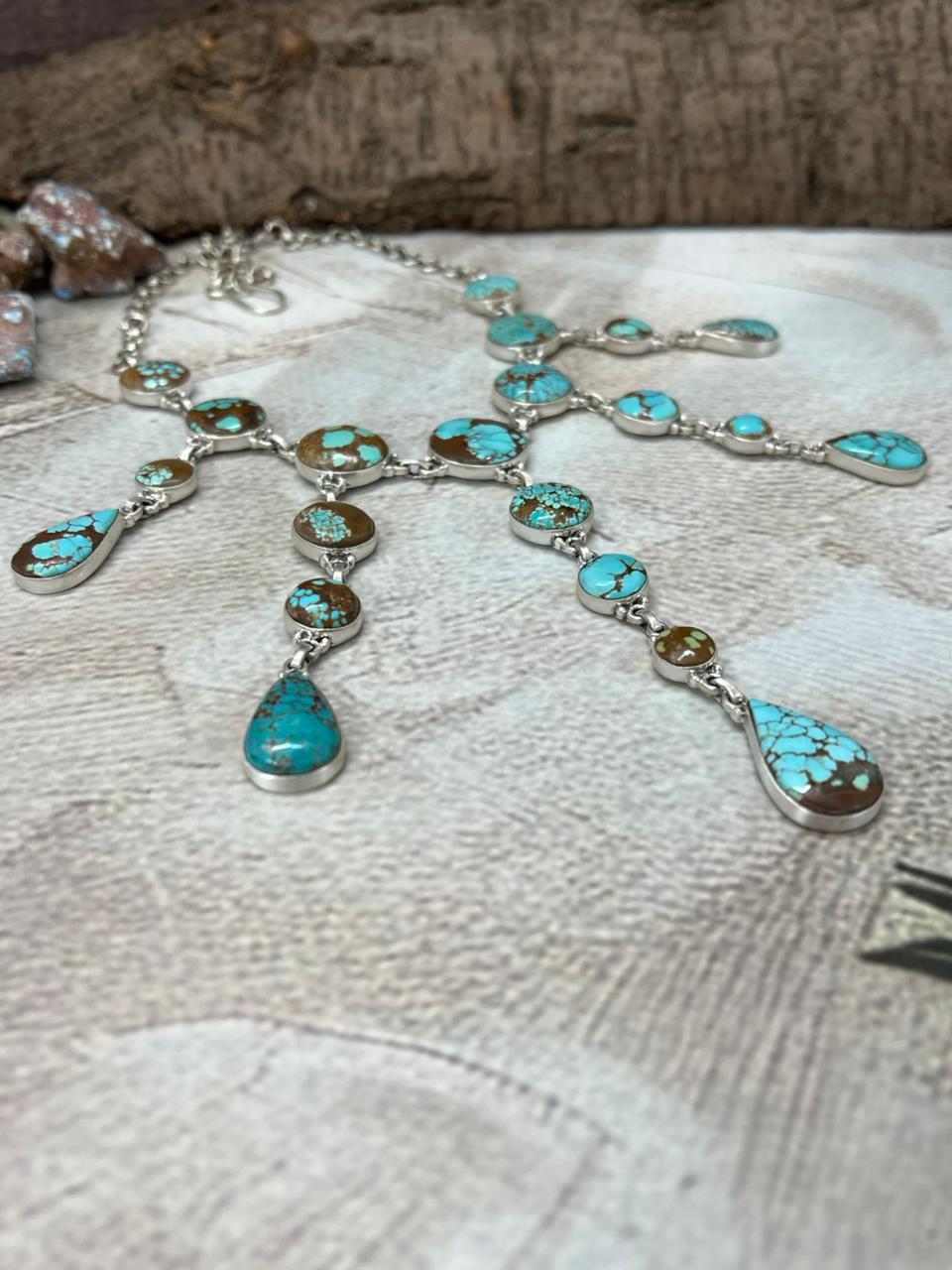 Handmade Sterling Silver Number 8 Turquoise Choker Necklace with Signed Nizhoni