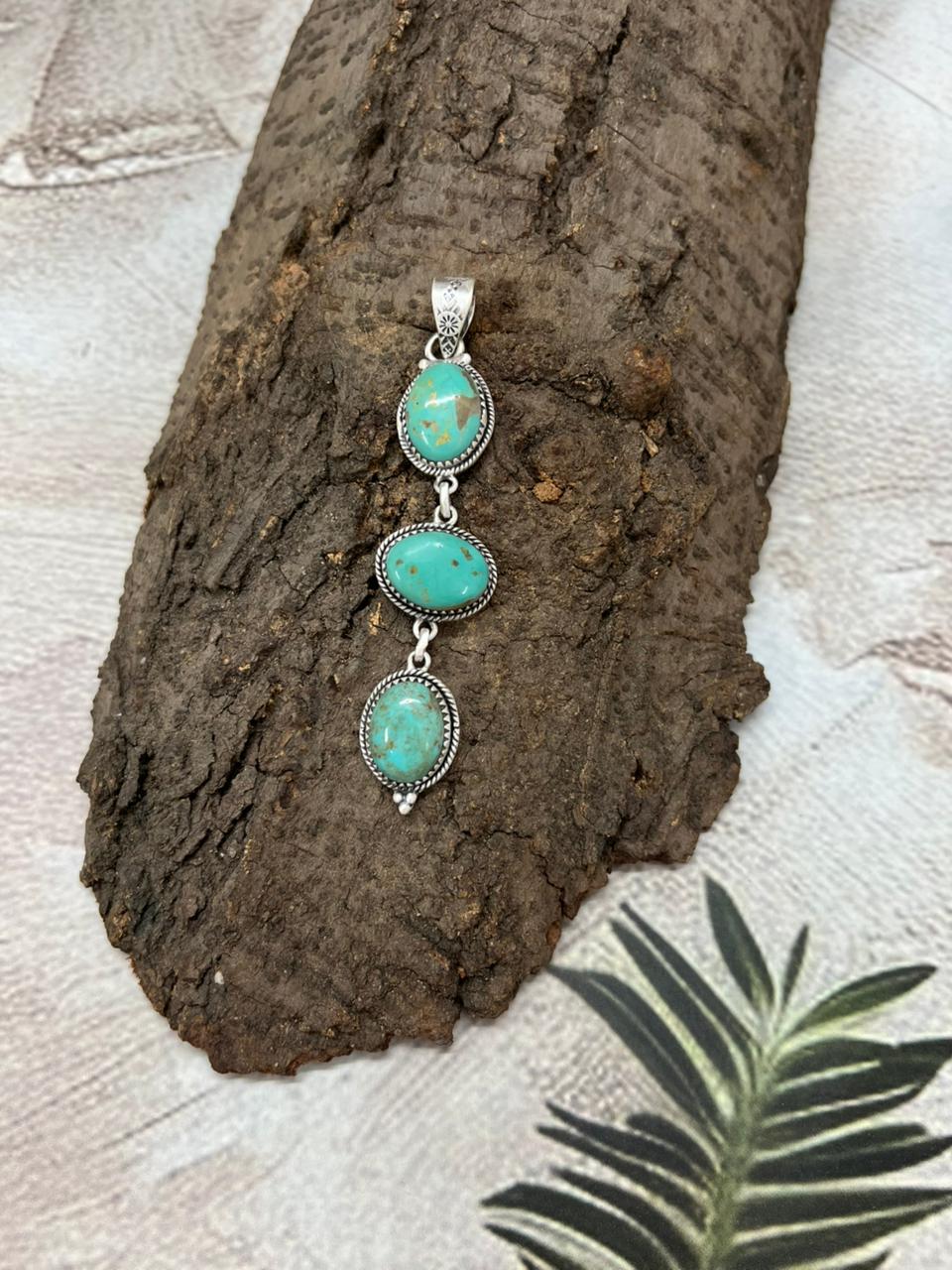 Handmade Sterling Silver Old Stock Royston Turquoise Pendant with Signed Nizhoni (4)