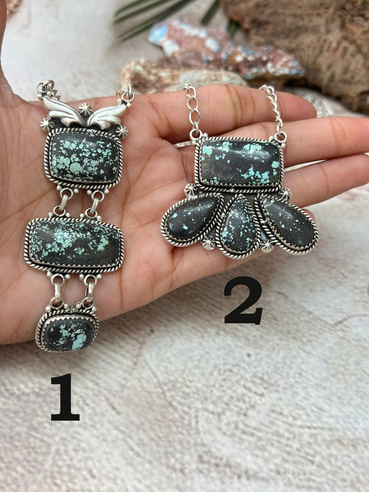 Handmade Sterling Silver Lander Turquoise Necklace with Signed Nizhoni