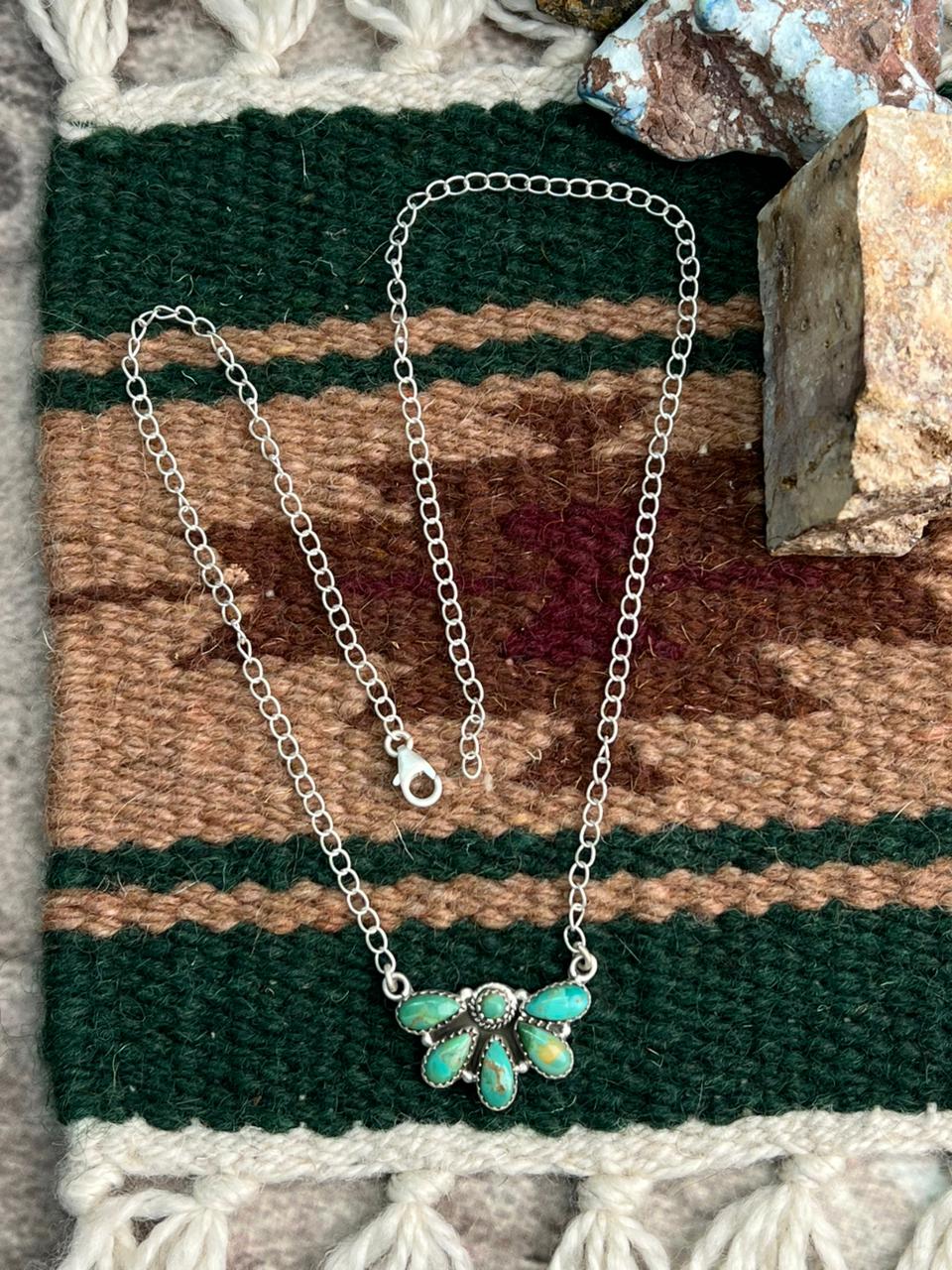 Handmade Sterling Silver Kingman Turquoise Necklace "Signed Nizhoni" (4)