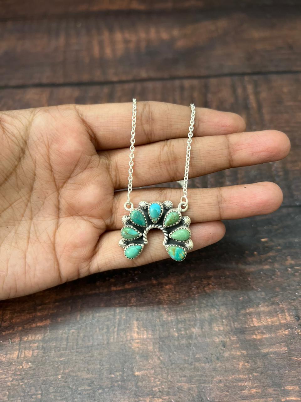 Handmade Sterling Silver Kingman Turquoise Naja Necklace "Signed Nizhoni"