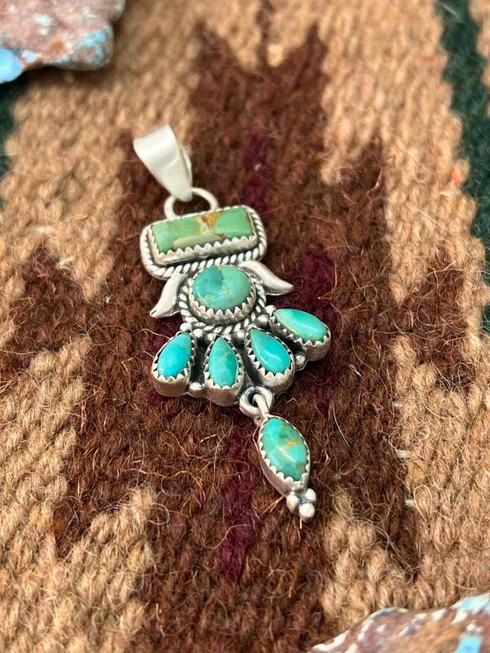 Handmade Sterling Silver Kingman Turquoise Pendant with Signed Nizhoni (10)