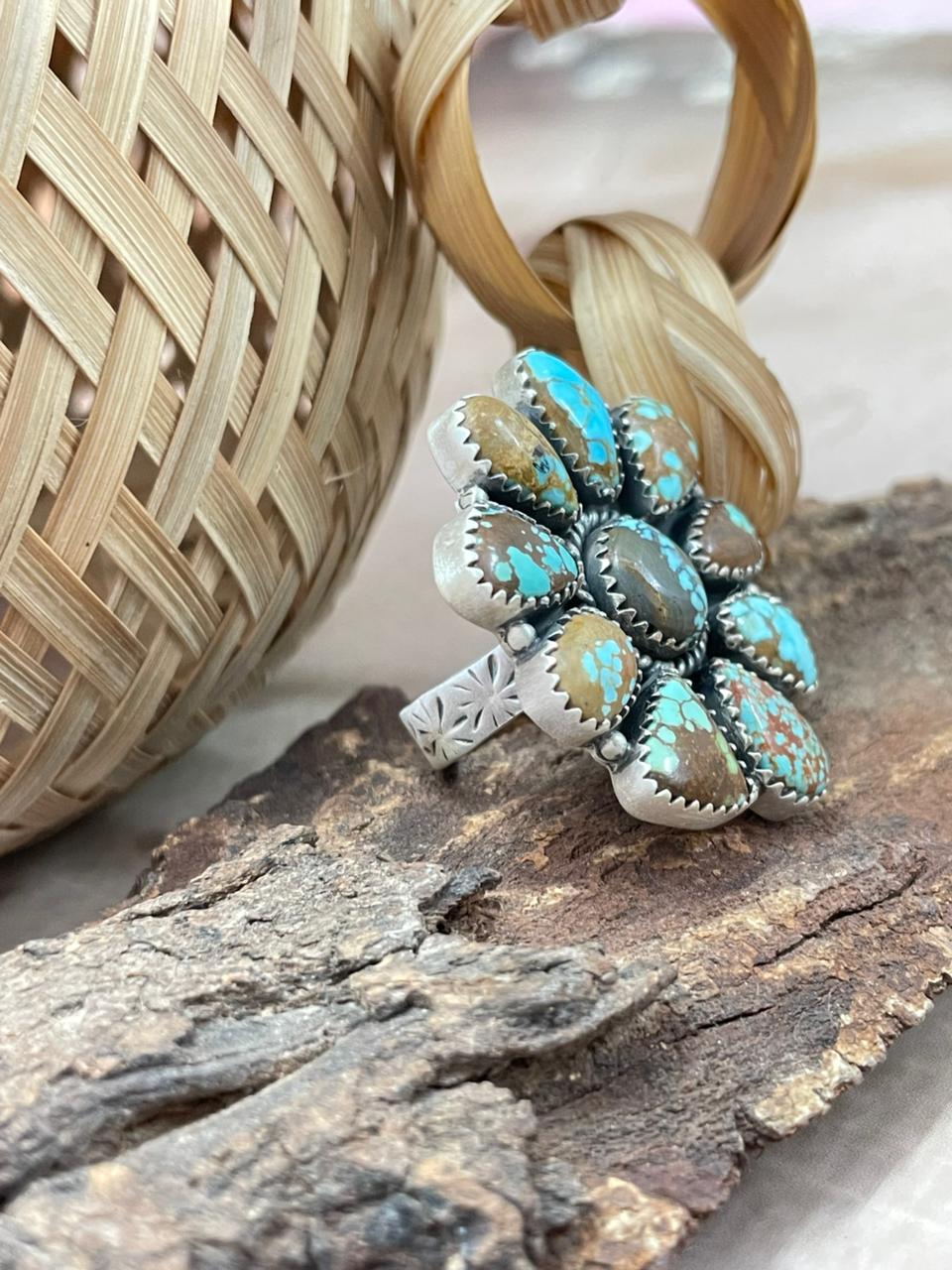 Handmade Sterling Silver Number 8 Turquoise Adjustable Ring With Signed Nizhoni