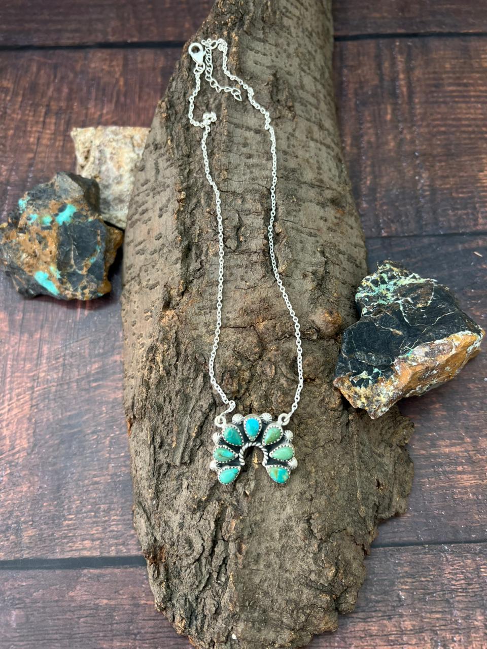 Handmade Sterling Silver Kingman Turquoise Naja Necklace "Signed Nizhoni"