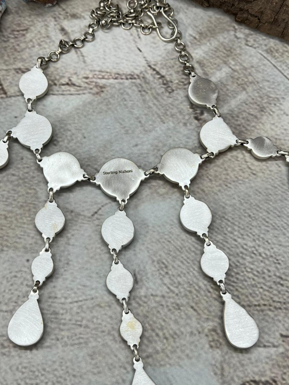 Handmade Sterling Silver Number 8 Turquoise Choker Necklace with Signed Nizhoni