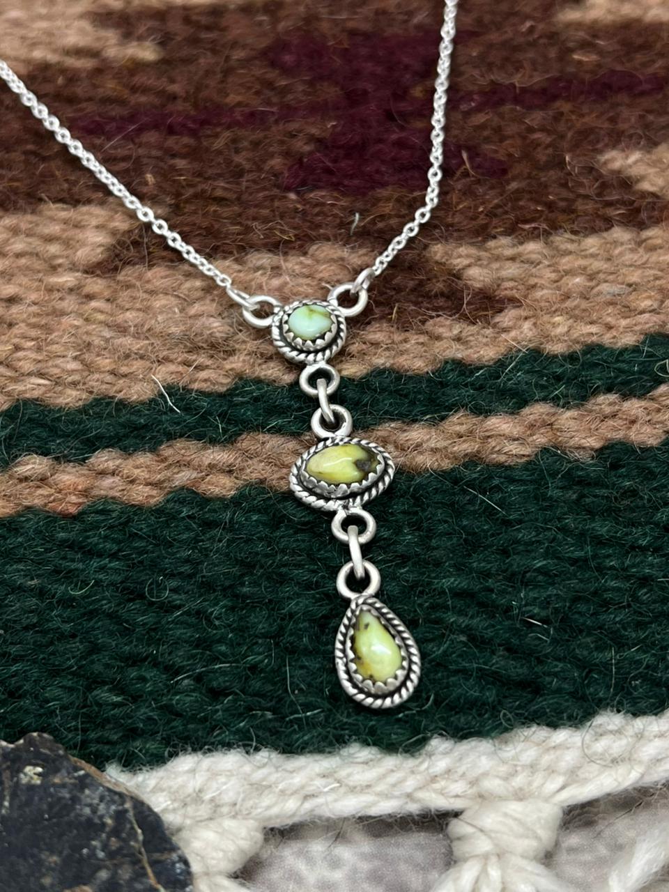 Handmade Sterling Silver Palomino Turquoise Drop Necklace "Signed Nizhoni"