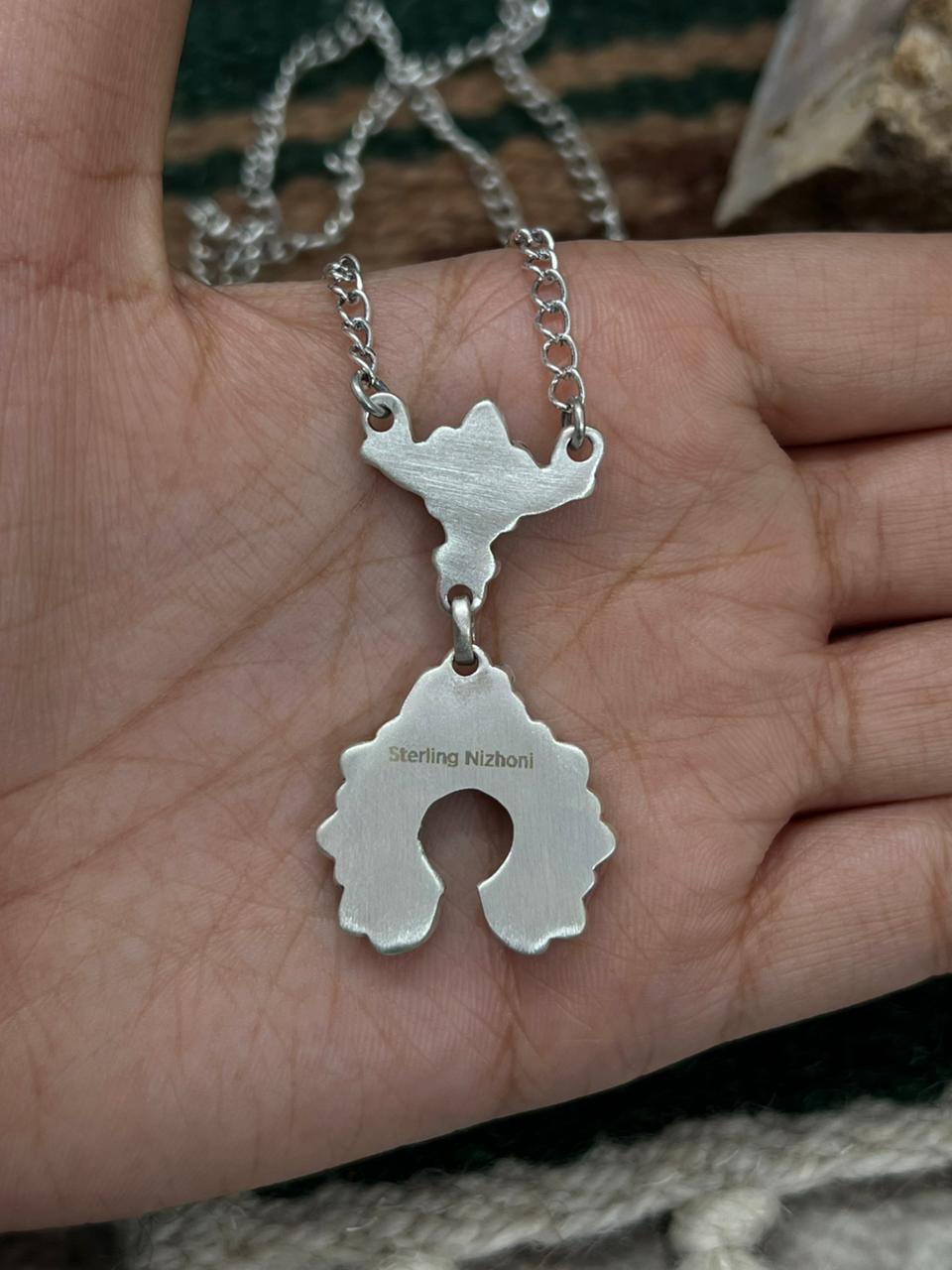 Handmade Sterling Silver Kingman Turquoise Naja Necklace "Signed Nizhoni"