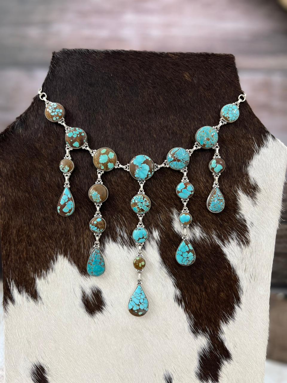 Handmade Sterling Silver Number 8 Turquoise Choker Necklace with Signed Nizhoni