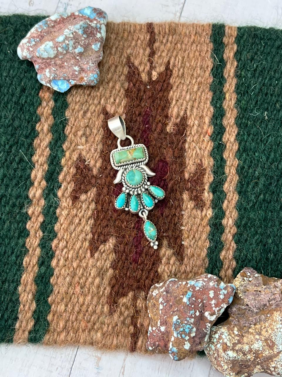 Handmade Sterling Silver Kingman Turquoise Pendant with Signed Nizhoni (10)