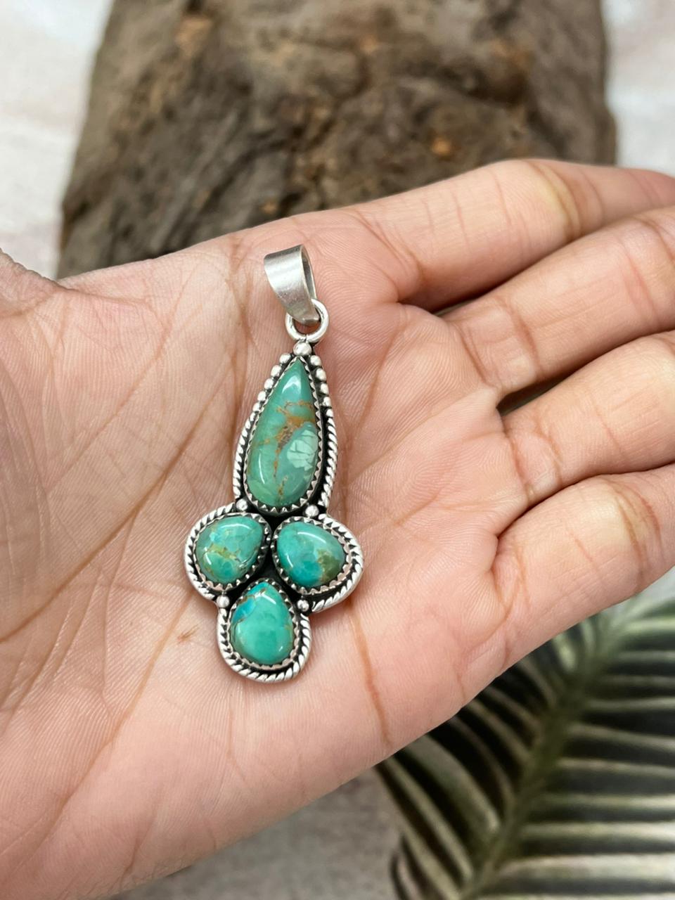 Handmade Sterling Silver Kingman Turquoise Pendant with Signed Nizhoni (6)