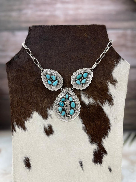 Handmade Sterling Silver White Wate Turquoise Necklace with Signed Nizhoni