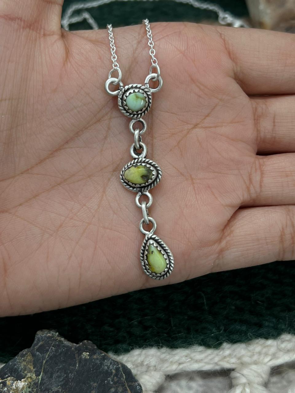 Handmade Sterling Silver Palomino Turquoise Drop Necklace "Signed Nizhoni"