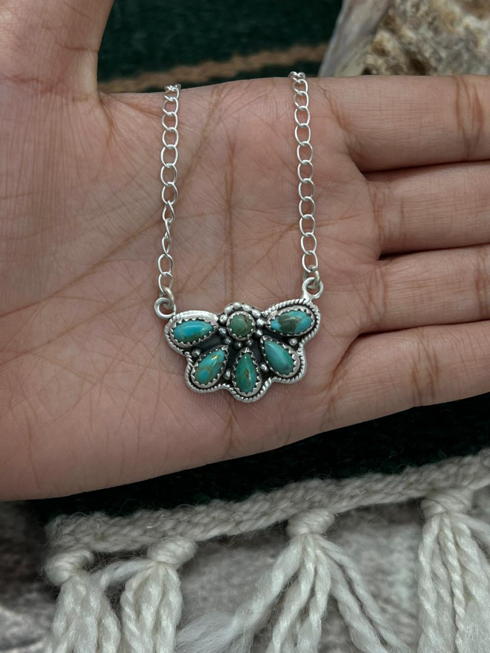 Handmade Sterling Silver Kingman Turquoise Necklace "Signed Nizhoni"