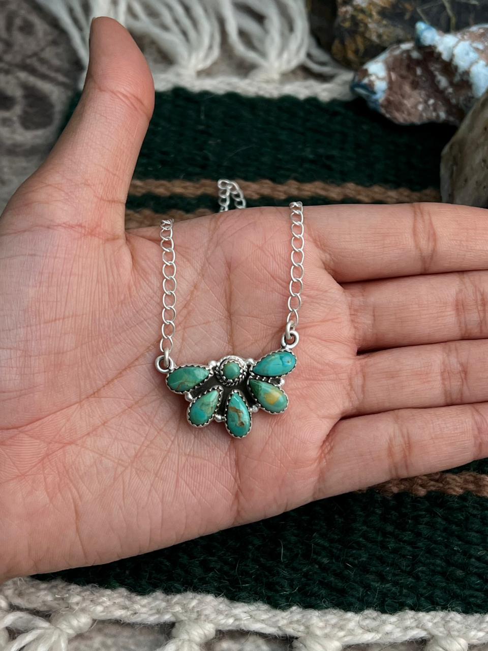 Handmade Sterling Silver Kingman Turquoise Necklace "Signed Nizhoni" (4)