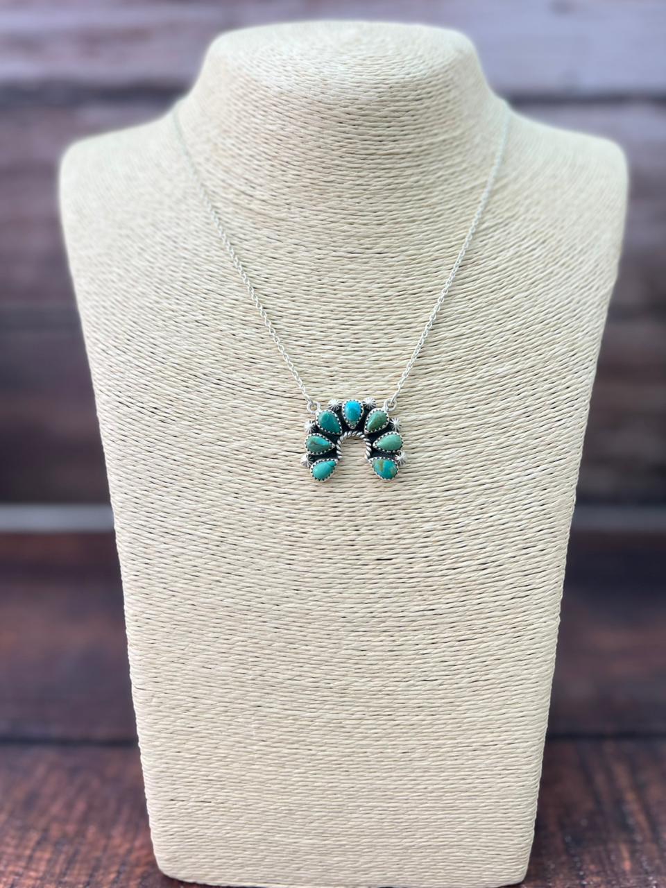 Handmade Sterling Silver Kingman Turquoise Naja Necklace "Signed Nizhoni"