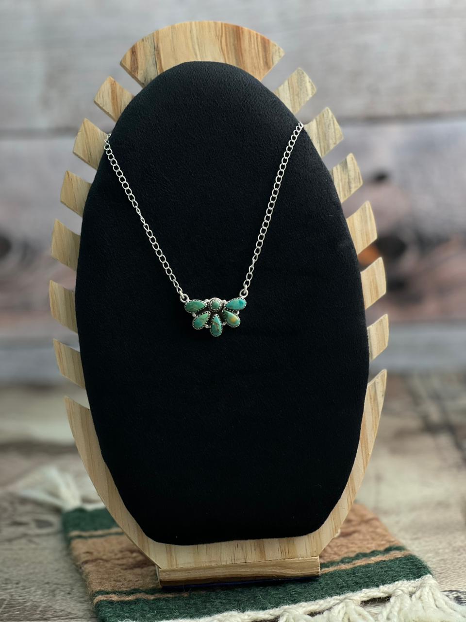 Handmade Sterling Silver Kingman Turquoise Necklace "Signed Nizhoni" (4)