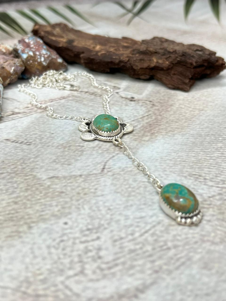 Handmade Sterling Silver Old Stock Royston Turquoise Necklace with Signed Nizhoni