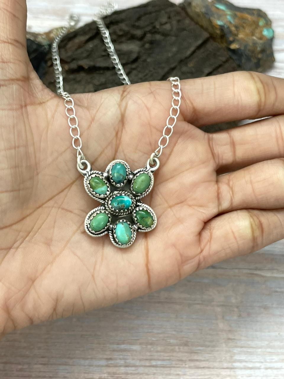 Handmade Sterling Silver Kingman Turquoise Necklace "Signed Nizhoni" (5)