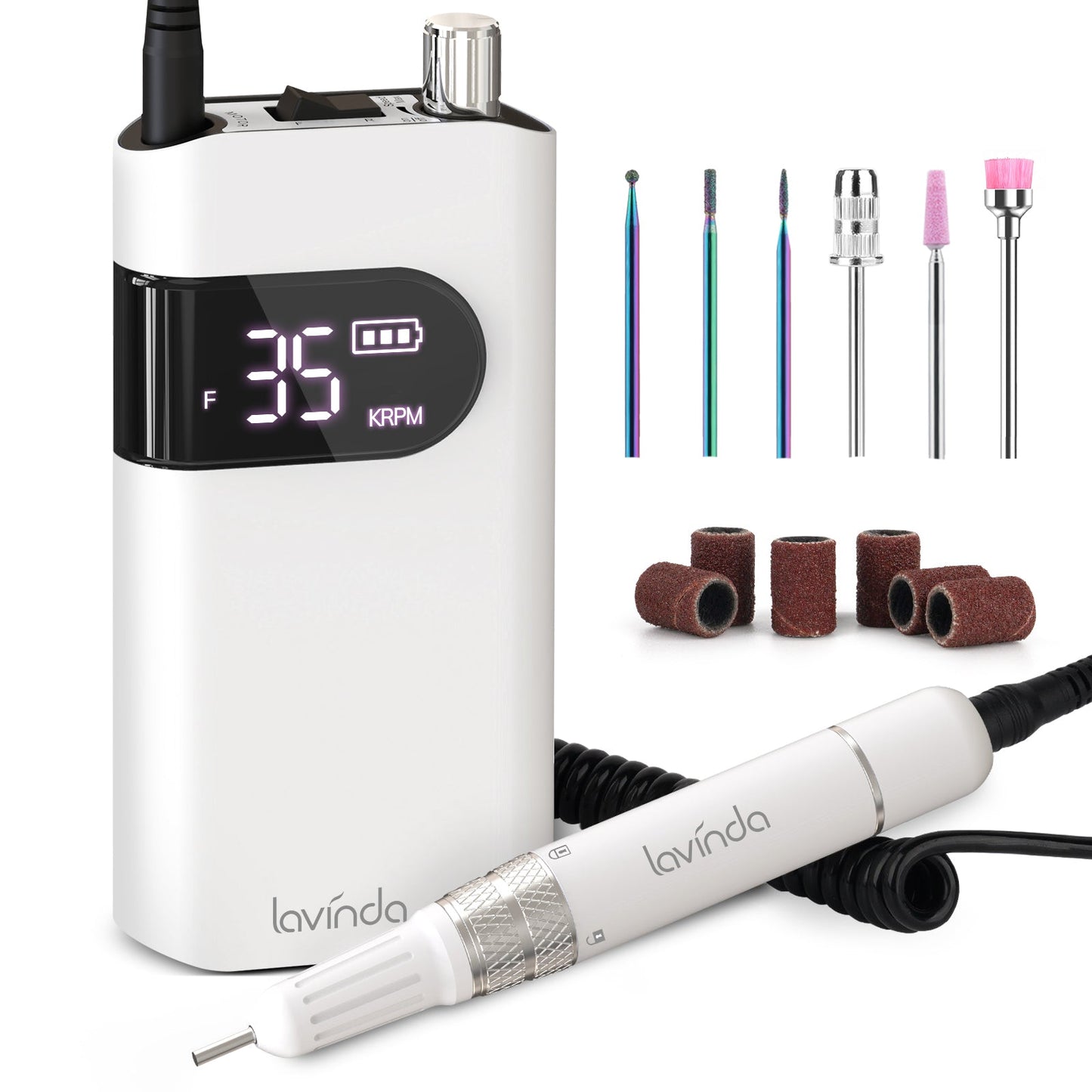 Wand Nail Drill - White - 35,000 RPM Rechargeable