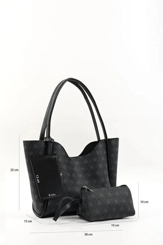 Monogram black SHK108 faux leather women hand and shoulder bag with