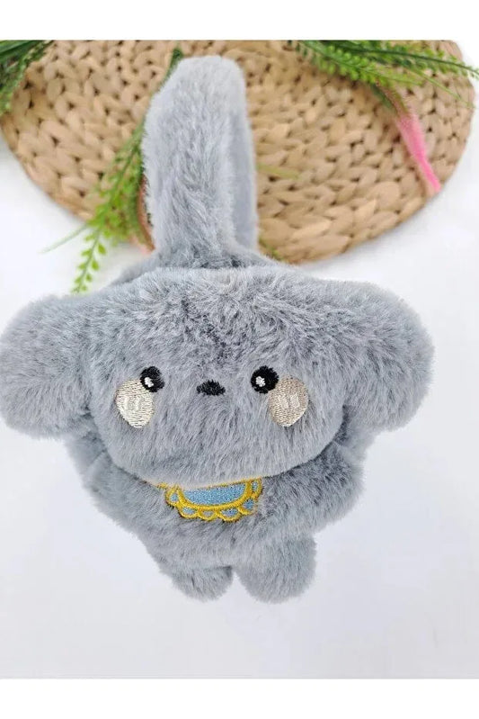 Boys Grey Plush Winter Earmuffs – Fluffy Puppy Ear Warmers for Kids