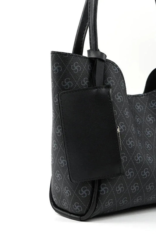 Monogram black SHK108 faux leather women hand and shoulder bag with
