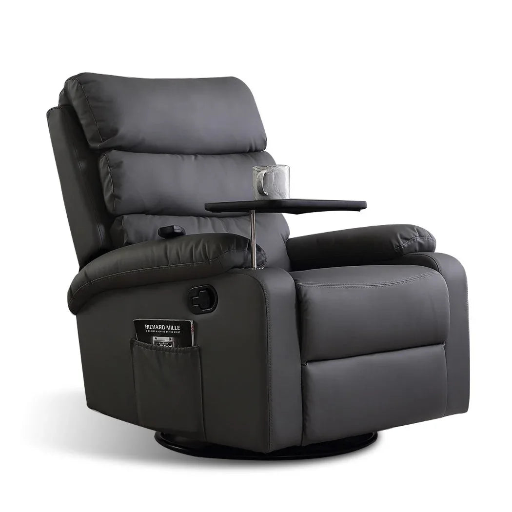 Levede massage chair recliner in brown leather with tablet tray and wide padded armrests