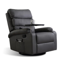 Levede massage chair recliner in brown leather with tablet tray and wide padded armrests