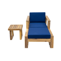 Close-up detail of natural acacia wood grain on lounge chair frame