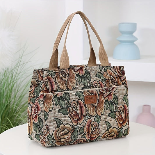 Chic Lunch Retro Floral Oil Painting Tote Commute Bag