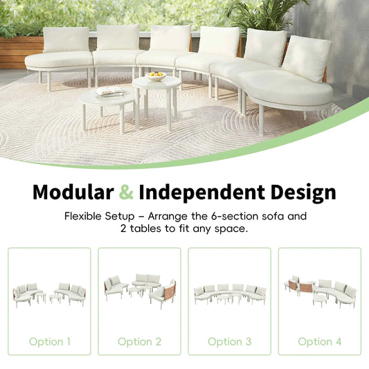 8-Piece Patio Sofa Furniture Set, Half Moon Outdoor Sectional Sofa