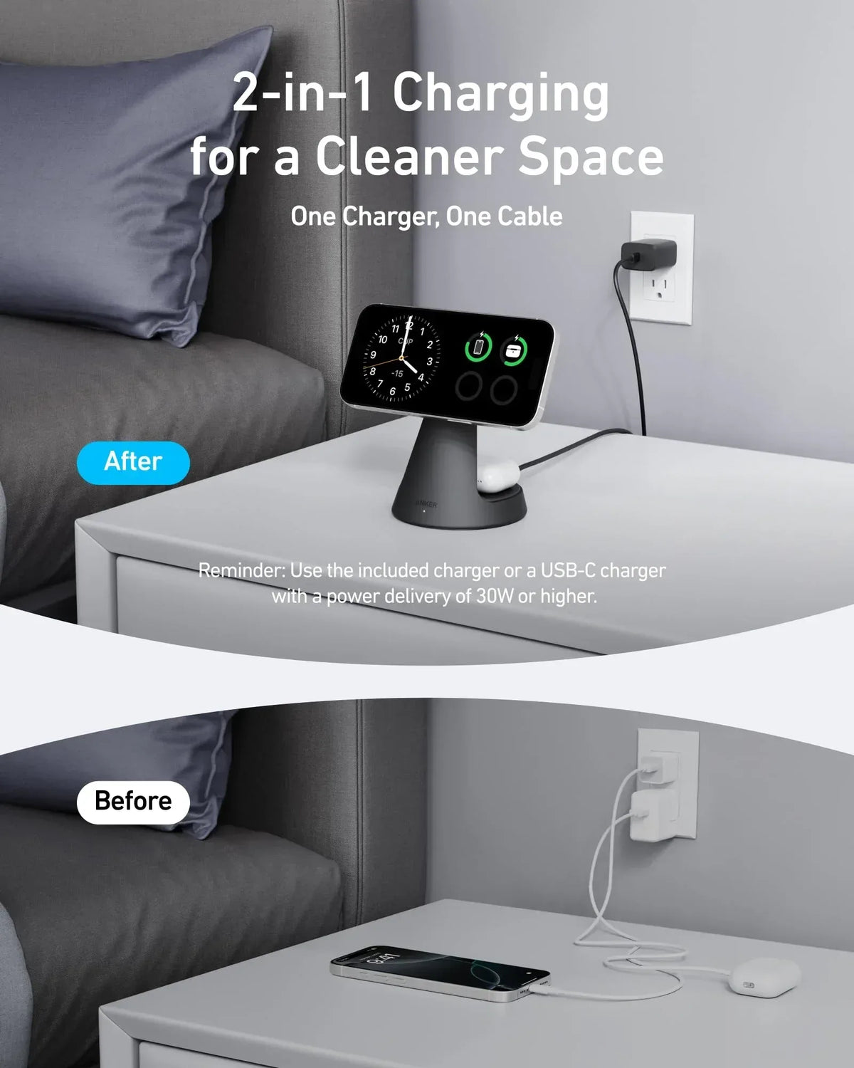 Anker MagGo Wireless Charger (2-in-1, Dock Stand) with USB-C Cable BOA - Trustymall