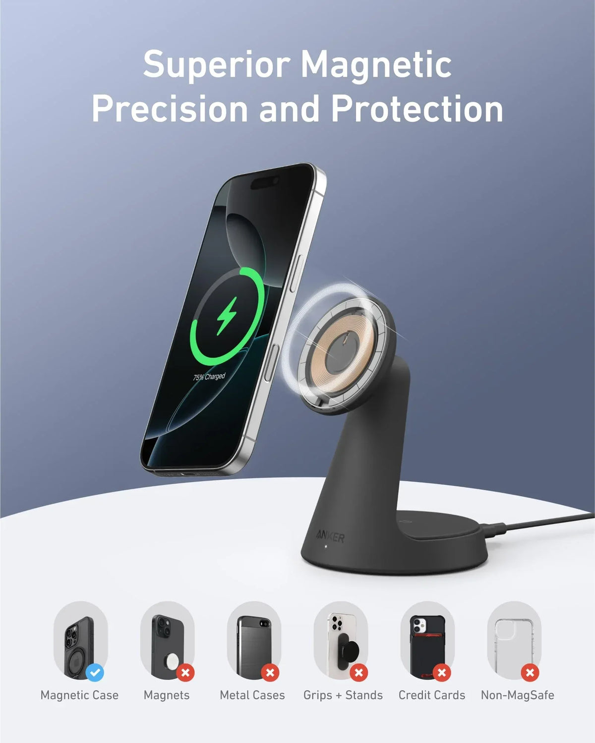 Anker MagGo Wireless Charger (2-in-1, Dock Stand) with USB-C Cable BOA - Trustymall
