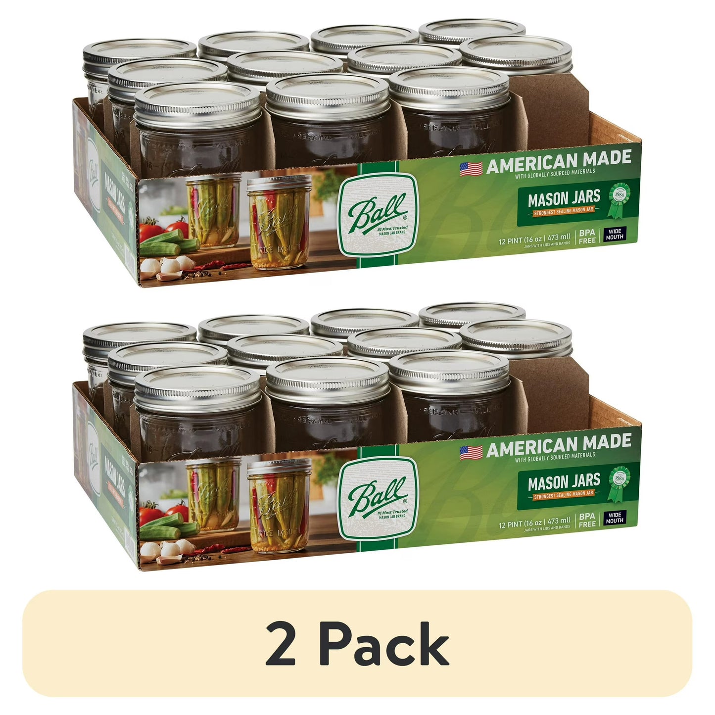 Ball, Glass Mason Jars with Lids & Bands, Wide Mouth, Clear, 16 oz, 12 Count