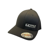 S/M size MOTIV FlexFit black hat featuring white logo embroidery, structured design and curved visor.