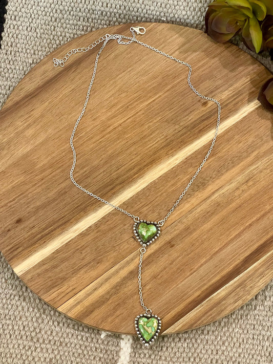 Handmade Sterling Silver & Sonoran Mountain Turquoise 2 Stone Drop Necklace