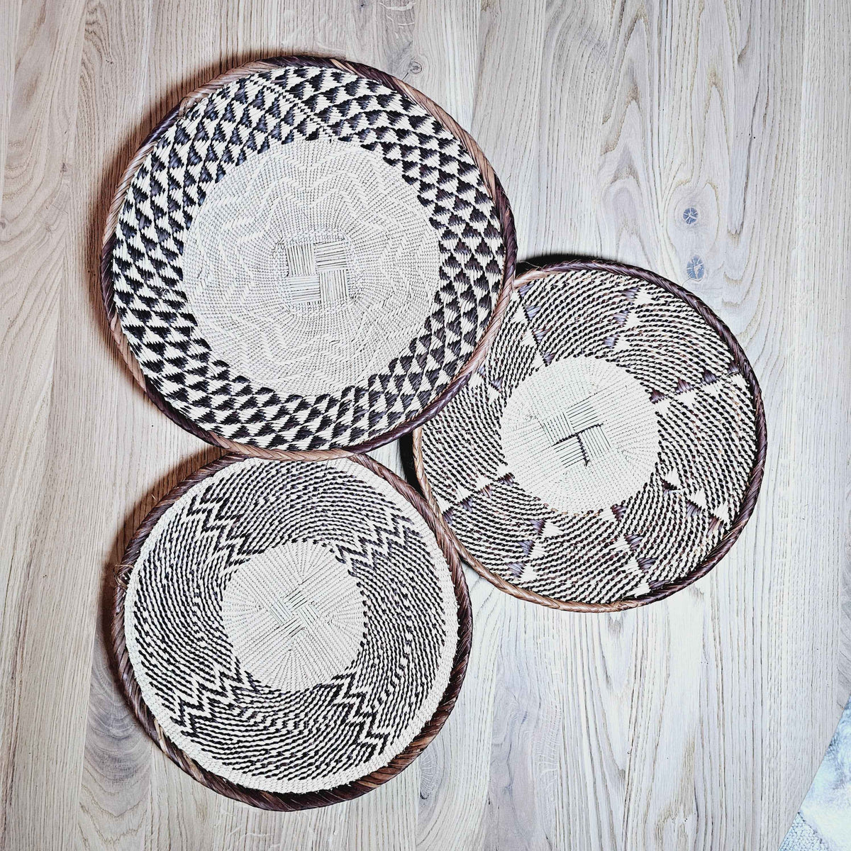 Set of 3 Handmade African Wall Baskets | Zimbabwe Baskets | Boho Wall