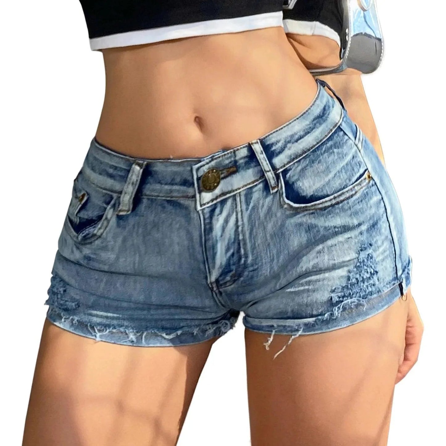 2025 Summer Vibe Women's High-Waisted Sexy Denim Shorts with Button Detail